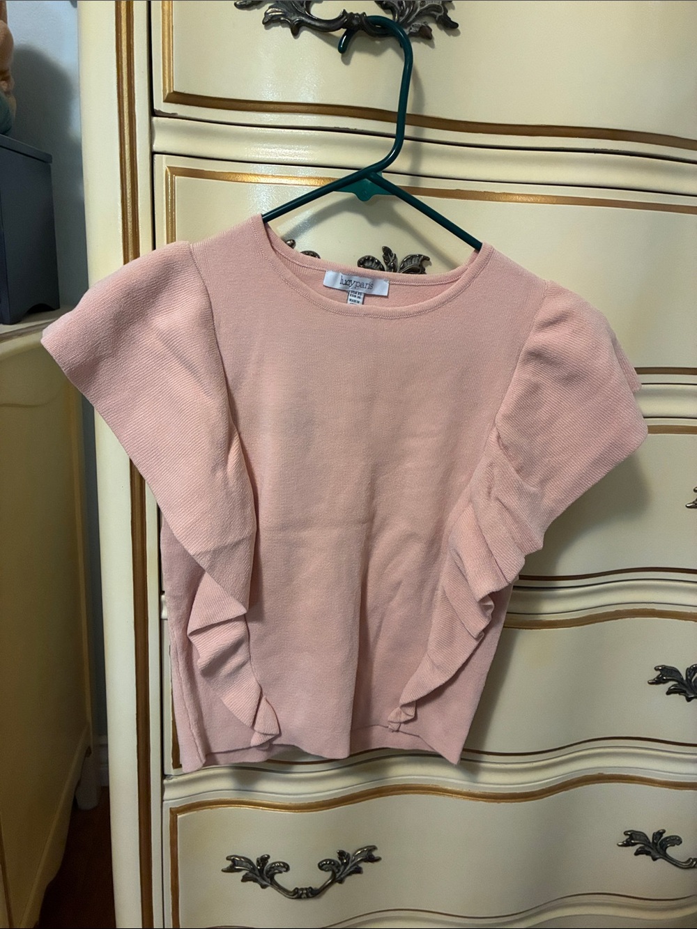 Lucy Paris Light Pink Ruffle Sleeve Crewneck Top